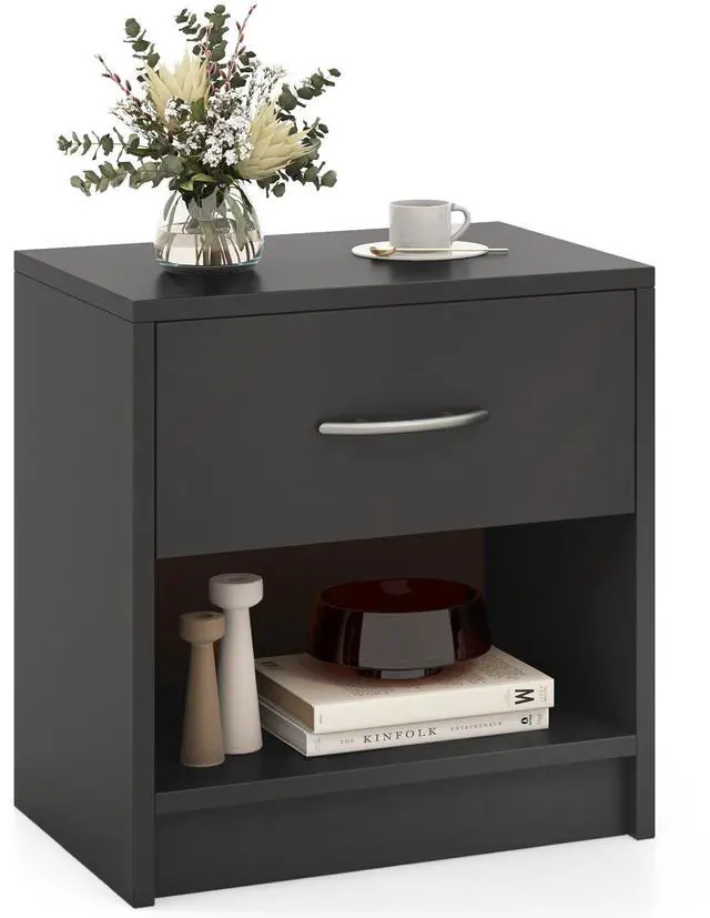 Alt view image 4 of 7 - SlickBlue Bedside Table Nightstand with Drawer and Open Storage Shelf