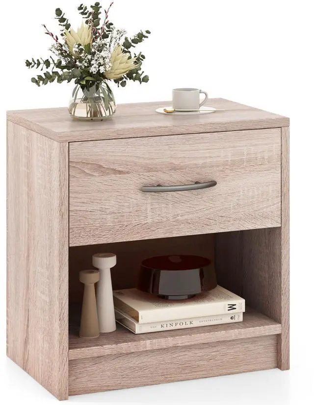 Alt view image 4 of 7 - SlickBlue Bedside Table Nightstand with Drawer and Open Storage Shelf