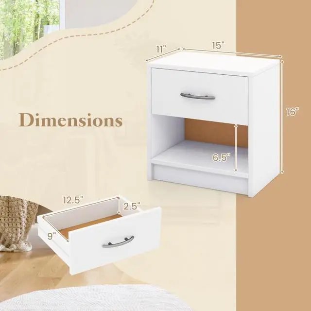 Alt view image 4 of 7 - SlickBlue Bedside Table Nightstand with Drawer and Open Storage Shelf