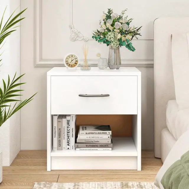Alt view image 5 of 7 - SlickBlue Bedside Table Nightstand with Drawer and Open Storage Shelf