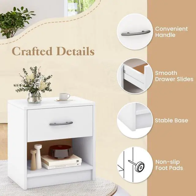Alt view image 6 of 7 - SlickBlue Bedside Table Nightstand with Drawer and Open Storage Shelf
