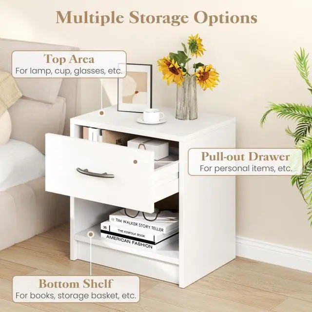 Alt view image 7 of 7 - SlickBlue Bedside Table Nightstand with Drawer and Open Storage Shelf