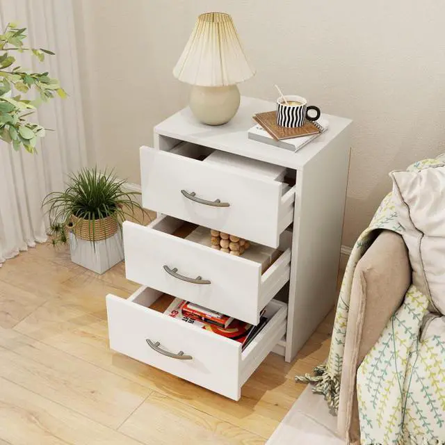 Alt view image 3 of 7 - SlickBlue 3 Drawer Nightstand with Storage for Living Room-White