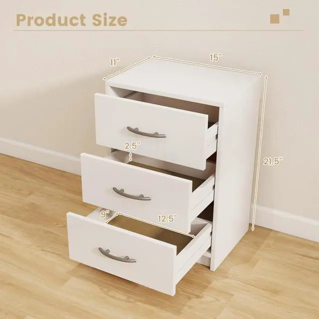 Alt view image 4 of 7 - SlickBlue 3 Drawer Nightstand with Storage for Living Room-White