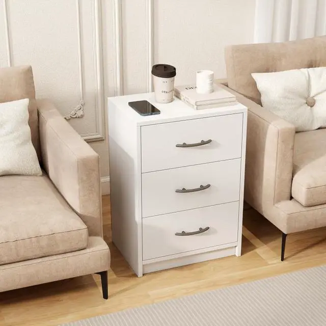 Alt view image 2 of 7 - SlickBlue 3 Drawer Nightstand with Storage for Living Room-White