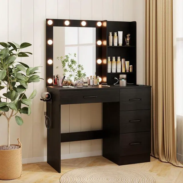 Alt view image 2 of 7 - SlickBlue Vanity Desk with 3-Color Lights and Power Outlets