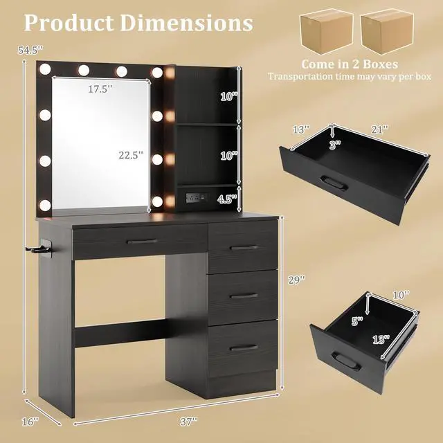 Alt view image 4 of 7 - SlickBlue Vanity Desk with 3-Color Lights and Power Outlets