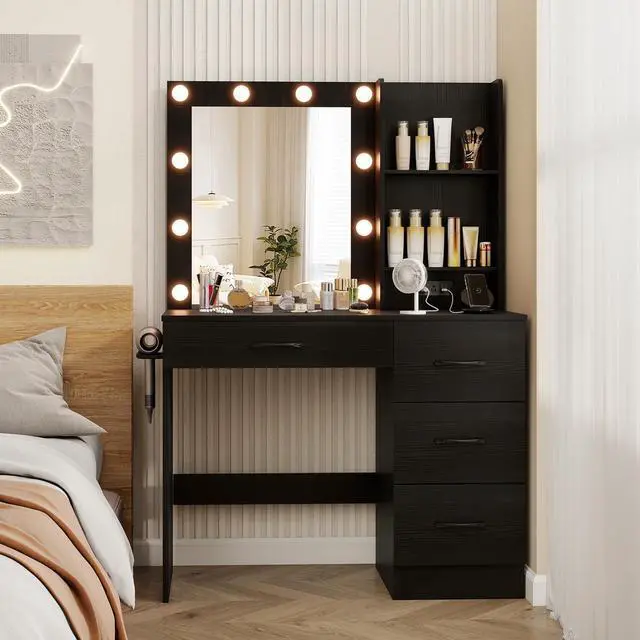 Alt view image 3 of 7 - SlickBlue Vanity Desk with 3-Color Lights and Power Outlets
