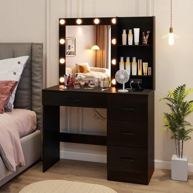 Alt view image 6 of 7 - SlickBlue Vanity Desk with 3-Color Lights and Power Outlets