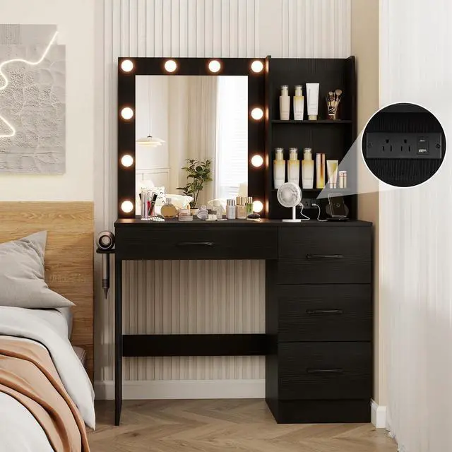 Alt view image 5 of 7 - SlickBlue Vanity Desk with 3-Color Lights and Power Outlets