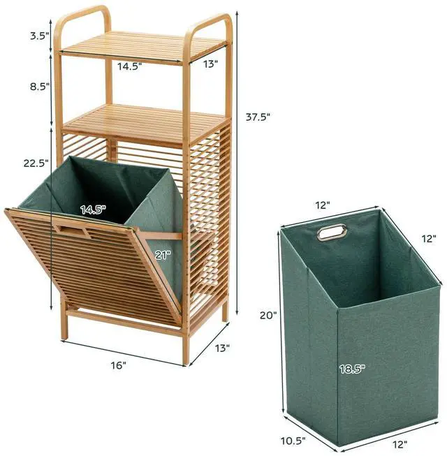 Alt view image 5 of 7 - SlickBlue Tilt-out Bamboo Laundry Hamper  with 2-Tier Shelf and Removable Liner-Natural