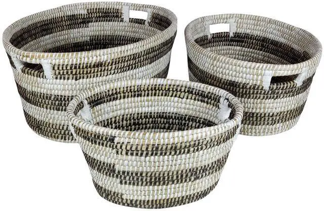 Main image of SlickBlue Natural Canes Grass Baskets Stackable Storage Bins Set of 3 with Hollowed Handles