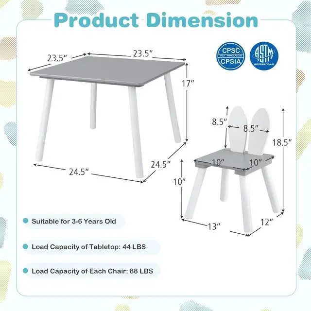Alt view image 5 of 7 - SlickBlue 3 Pieces Kids Table and Chairs Set for Arts Crafts Snack Time