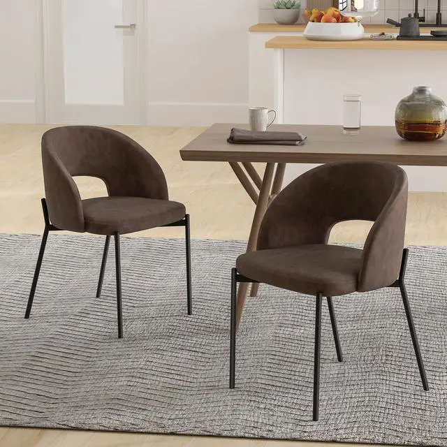Alt view image 2 of 7 - SlickBlue Dining Chair Set of 2 with High-density Sponge Cushion and PU Leather-Brown
