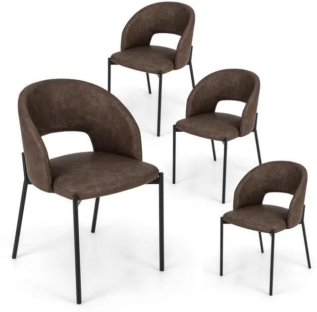 Alt view image 4 of 7 - SlickBlue Dining Chair Set of 2 with High-density Sponge Cushion and PU Leather-Brown