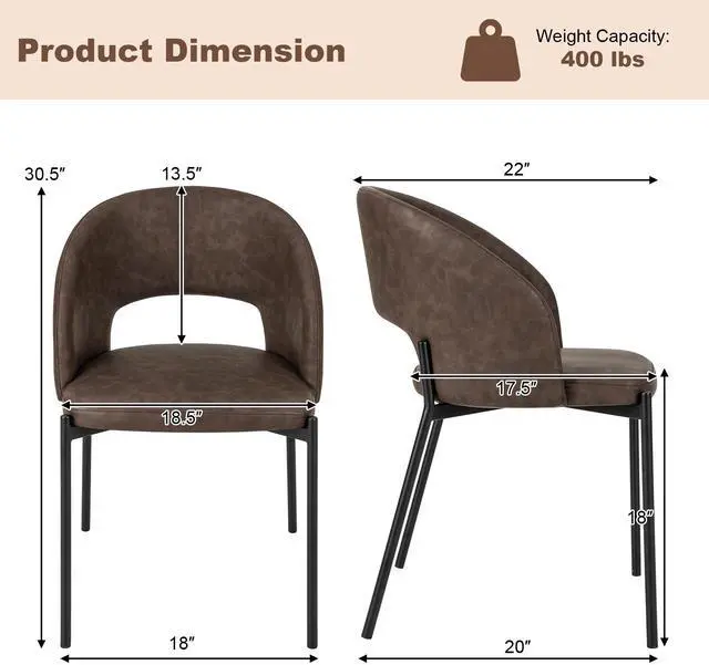 Alt view image 5 of 7 - SlickBlue Dining Chair Set of 2 with High-density Sponge Cushion and PU Leather-Brown