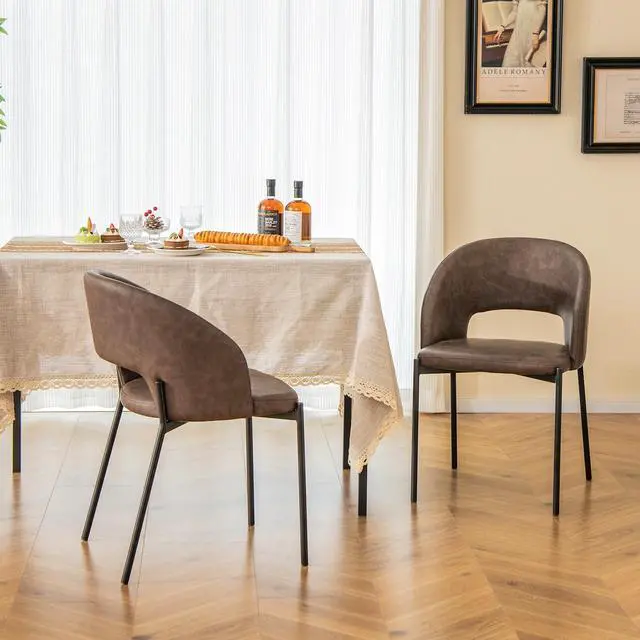 Alt view image 3 of 7 - SlickBlue Dining Chair Set of 2 with High-density Sponge Cushion and PU Leather-Brown