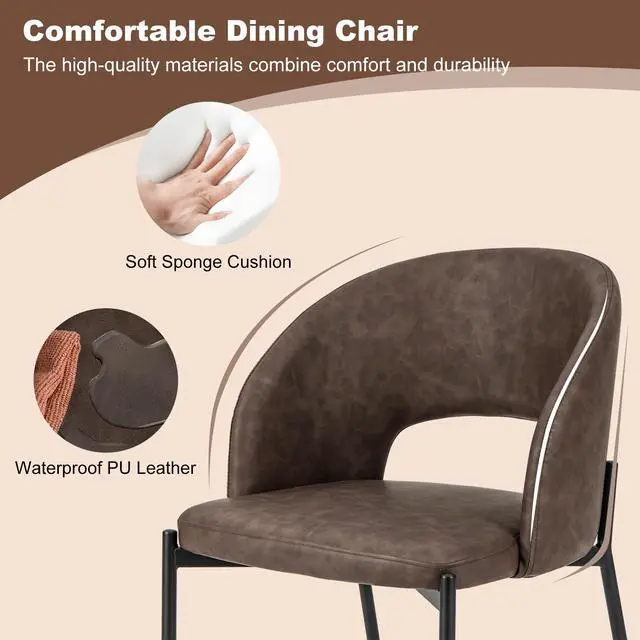 Alt view image 6 of 7 - SlickBlue Dining Chair Set of 2 with High-density Sponge Cushion and PU Leather-Brown