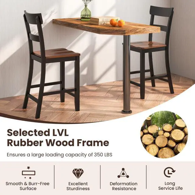 Alt view image 6 of 7 - SlickBlue Farmhouse Dining Bar Stool Set of 2 with Solid Rubber Wood Frame