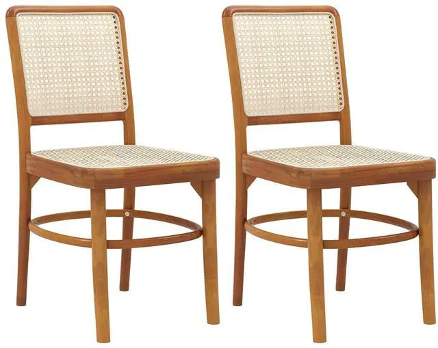 Main image of SlickBlue Set of 2 Boho Dining Chairs Rattan with Teak Wood Structure and Footrests