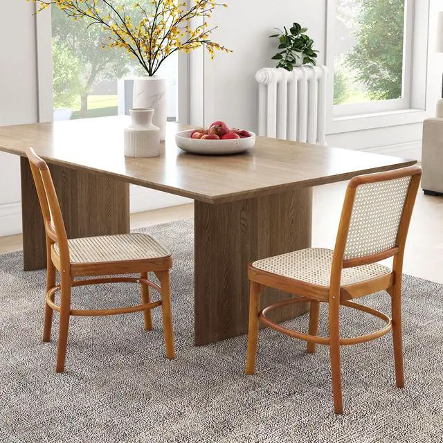 Alt view image 2 of 7 - SlickBlue Set of 2 Boho Dining Chairs Rattan with Teak Wood Structure and Footrests