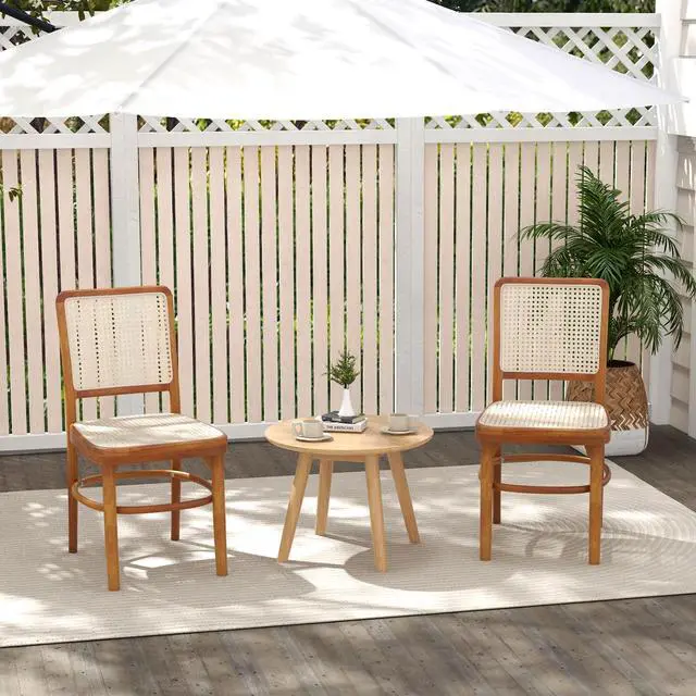 Alt view image 3 of 7 - SlickBlue Set of 2 Boho Dining Chairs Rattan with Teak Wood Structure and Footrests