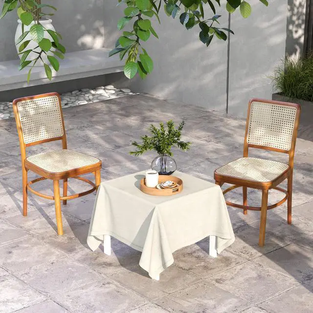 Alt view image 5 of 7 - SlickBlue Set of 2 Boho Dining Chairs Rattan with Teak Wood Structure and Footrests