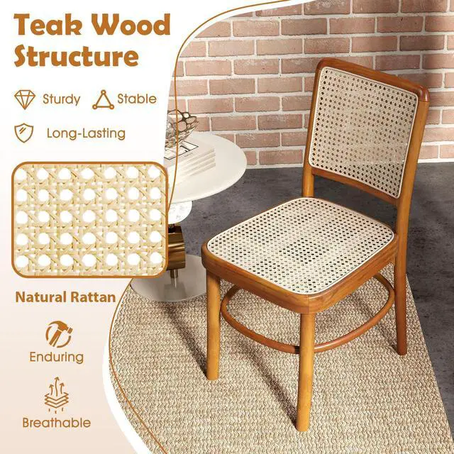 Alt view image 7 of 7 - SlickBlue Set of 2 Boho Dining Chairs Rattan with Teak Wood Structure and Footrests