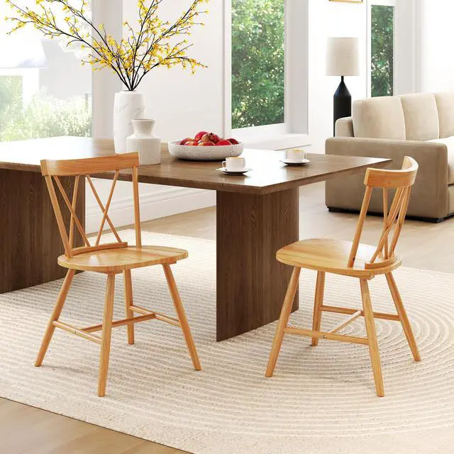 Alt view image 2 of 7 - SlickBlue Farmhouse Kitchen Dining Chair Set of 2 with Rubber Wood Frame