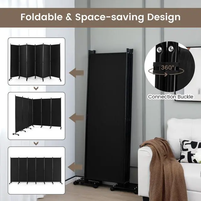 Alt view image 5 of 7 - SlickBlue 6 Panel 5.7 Feet Tall Rolling Room Divider on Wheels