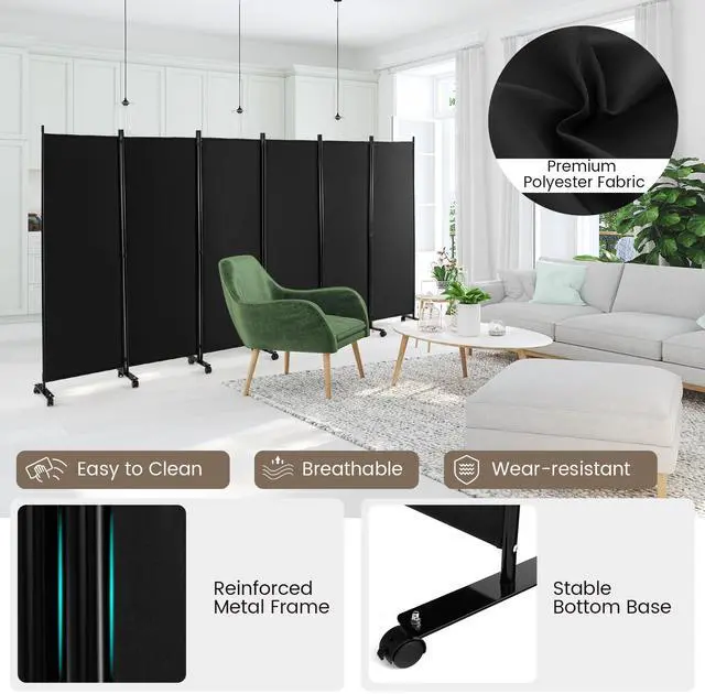 Alt view image 6 of 7 - SlickBlue 6 Panel 5.7 Feet Tall Rolling Room Divider on Wheels