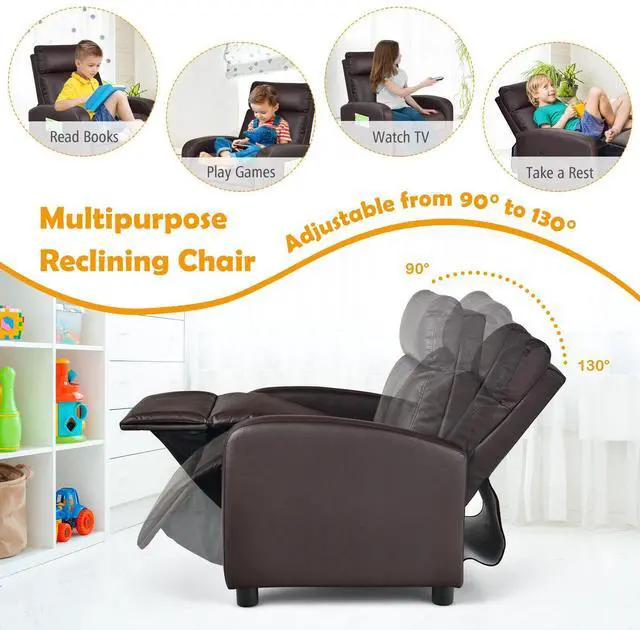 Alt view image 5 of 7 - SlickBlue Ergonomic PU Leather Kids Recliner Lounge Sofa for 3-12 Age Group