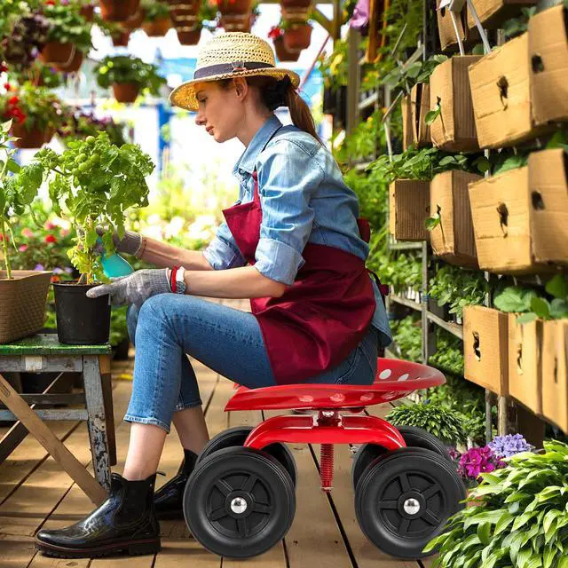 Alt view image 5 of 7 - SlickBlue Garden Rolling Workseat with 360° Swivel Seat and Adjustable Height