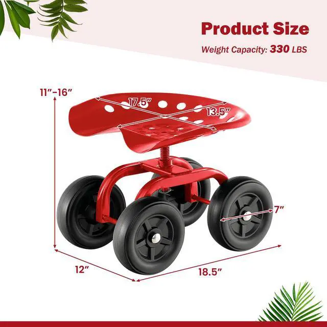 Alt view image 4 of 7 - SlickBlue Garden Rolling Workseat with 360° Swivel Seat and Adjustable Height
