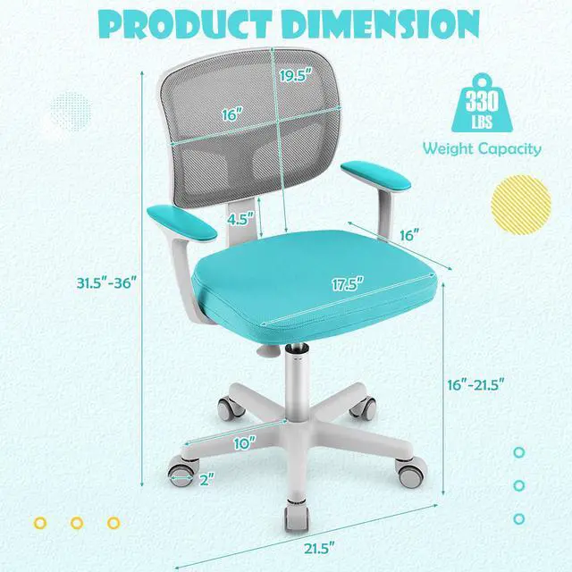 Alt view image 5 of 7 - SlickBlue Adjustable Desk Chair with Auto Brake Casters for Kids