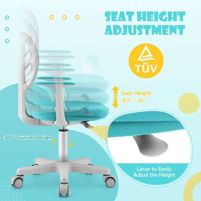 Alt view image 6 of 7 - SlickBlue Adjustable Desk Chair with Auto Brake Casters for Kids