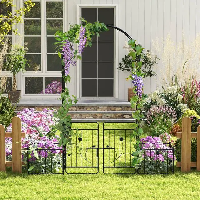 Alt view image 3 of 7 - SlickBlue 87 Inches Garden Arbor with Lockable Gate Side Planters