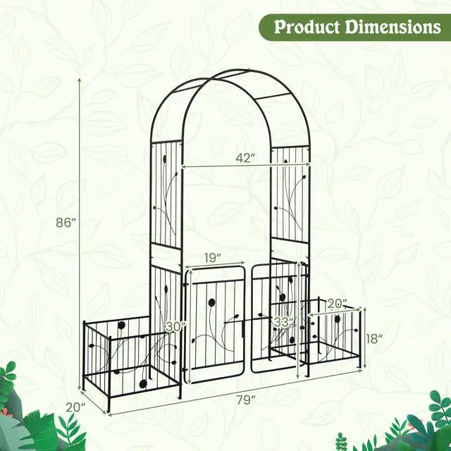 Alt view image 5 of 7 - SlickBlue 87 Inches Garden Arbor with Lockable Gate Side Planters