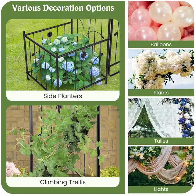 Alt view image 7 of 7 - SlickBlue 87 Inches Garden Arbor with Lockable Gate Side Planters