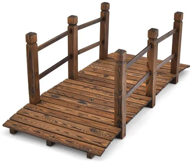 Main image of SlickBlue 5 Feet Wooden Garden Bridge with Safety Rails