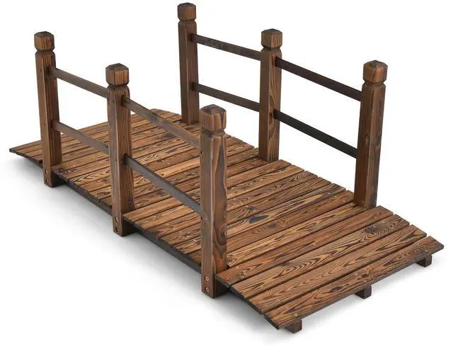 Alt view image 4 of 7 - SlickBlue 5 Feet Wooden Garden Bridge with Safety Rails