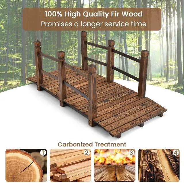 Alt view image 7 of 7 - SlickBlue 5 Feet Wooden Garden Bridge with Safety Rails