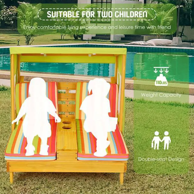 Alt view image 3 of 7 - SlickBlue Kids Patio Lounge Chair with Cup Holders and Awning