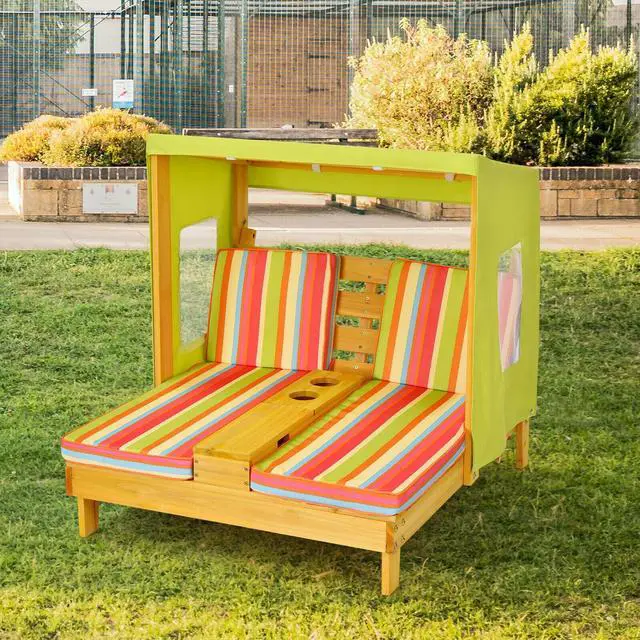 Alt view image 6 of 7 - SlickBlue Kids Patio Lounge Chair with Cup Holders and Awning