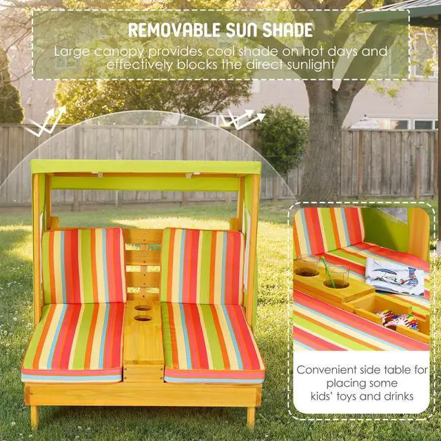 Alt view image 7 of 7 - SlickBlue Kids Patio Lounge Chair with Cup Holders and Awning