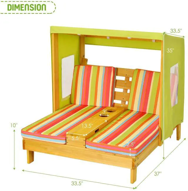 Alt view image 4 of 7 - SlickBlue Kids Patio Lounge Chair with Cup Holders and Awning