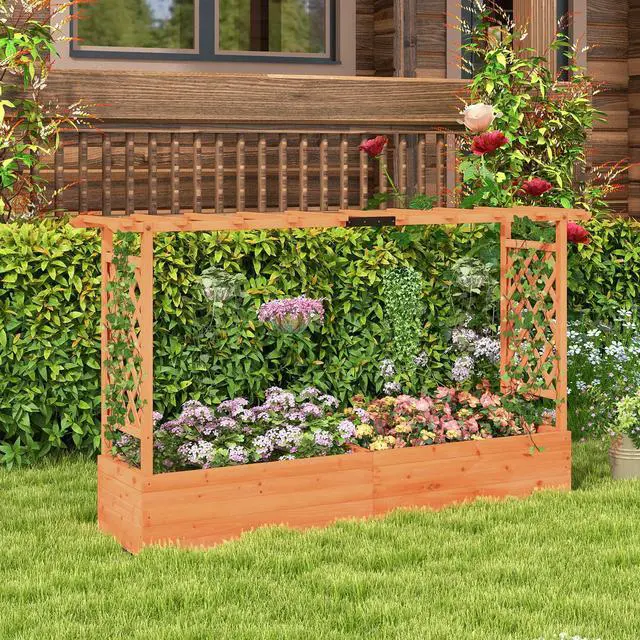 Alt view image 3 of 7 - SlickBlue Raised Garden Bed with Side Trellis Hanging Roof and Planter Box-Orange