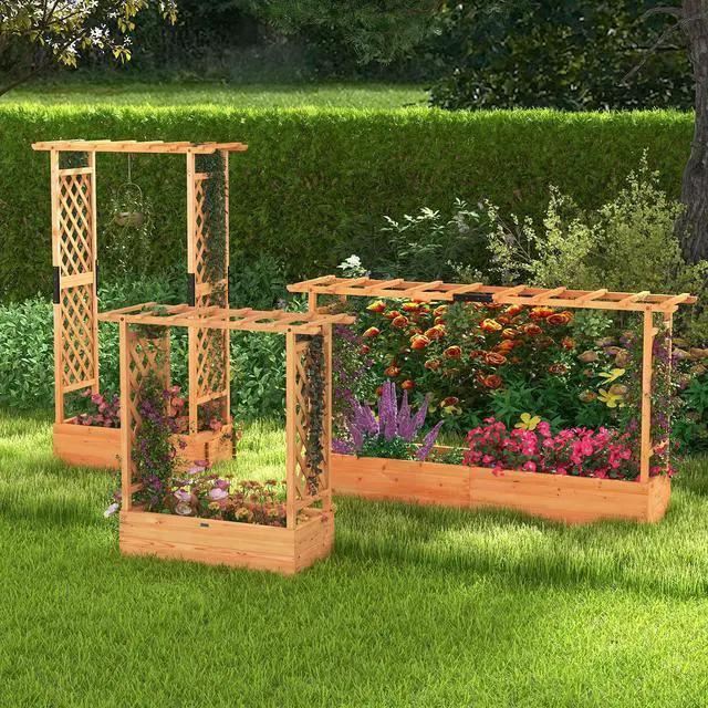 Alt view image 7 of 7 - SlickBlue Raised Garden Bed with Side Trellis Hanging Roof and Planter Box-Orange