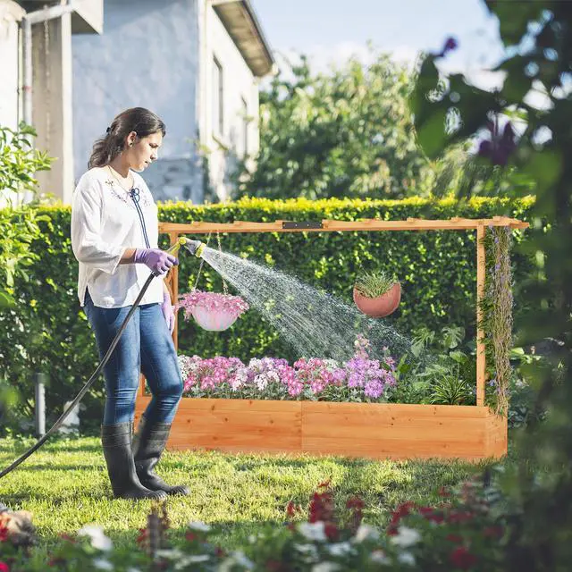 Alt view image 6 of 7 - SlickBlue Raised Garden Bed with Side Trellis Hanging Roof and Planter Box-Orange