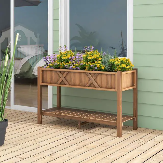 Alt view image 3 of 7 - SlickBlue Poly Wood Elevated Planter Box with Legs Storage Shelf Drainage Holes